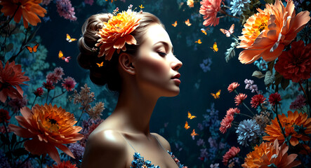 Fototapeta premium portrait of a woman with flowers