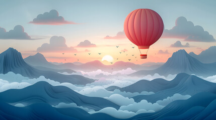 Fototapeta premium Beautiful view of balloon flight. AI generative.