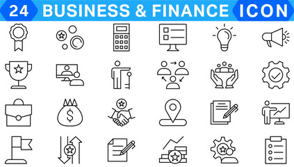 Finance and business line icons collection. Big UI icon set in a flat design. Thin outline icons pack. Vector illustration