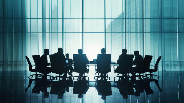 Team of executives having a discussion at a conference table.