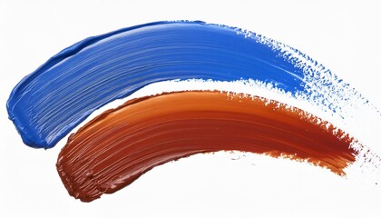 Fototapeta premium Blue and brown paint overlap in two brushstrokes to form an abstract pattern