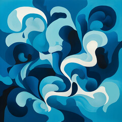 Fototapeta premium A painting of blue and white swirls on a blue background