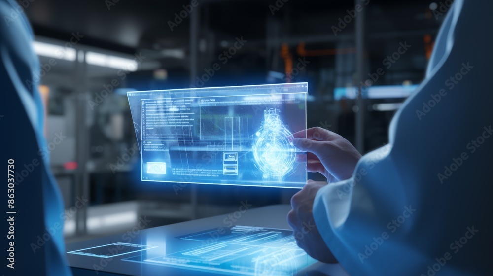 Poster A virtual hologram screen displaying a patient's medical records in a way that is accessible to people with disabilities.