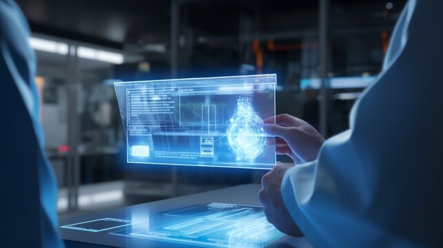 A virtual hologram screen displaying a patient's medical records in a way that is accessible to people with disabilities. - Powered by Adobe