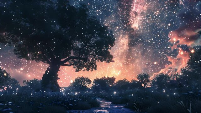 With each passing moment the shimmering starfall intensifies filling the sky with an ethereal brightness that captures the imagination.