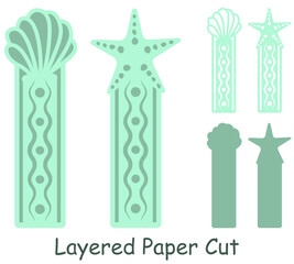 Layered bookmarks with seashell and starfish svg, Summer design, Papercut file for cricut