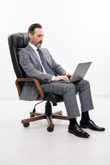 freelancer working online. freelance blogger. Remote freelance working. businessman freelancer rest in office suit. Business success. Businessman communication on computer. typing a message