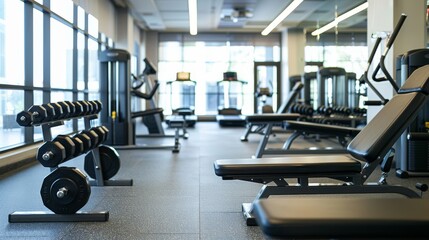 Fototapeta premium Exercise in a modern gym benches and weight