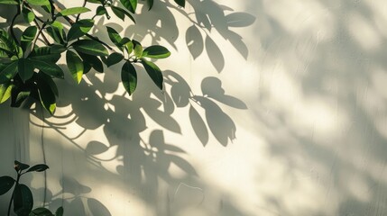 Obraz premium Shadow On Wall. Tree Leaves Casting Abstract Shadows on White Background