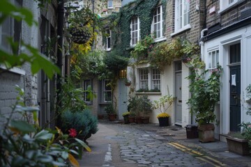 Fototapeta premium Notting Hill Mews Street: Old House with Meow Factor in Charming London Architecture