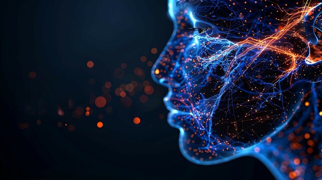 Neurological health visualization Man Bell's palsy Close scrutiny infographic of facial nerves showing inflammation and weakness