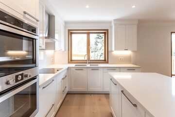 Excited Couple Renovating Kitchen with New Cabinets Countertops Appliances