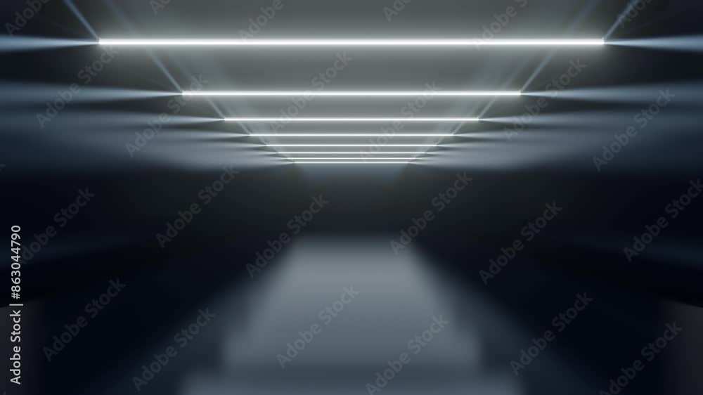 Poster abstract seamless looped animation of space from glowing neon light tubes of astera on black backgro