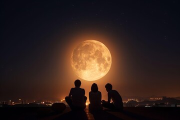 MidAutumn Festival Celebration on Rooftop Terrace with Friends Sharing Mooncakes and Tea Under Full Moon
