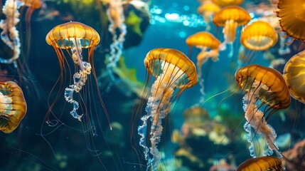 Jelly Fish under water at aquarium : Generative AI