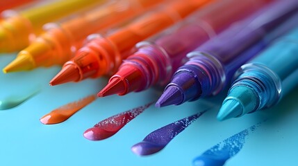 Obraz premium Colorful Highlighter Markers Arranged in a Row on Pastel Background