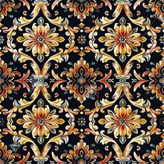 Intricate Thai Style Seamless Fabric Pattern with Symmetrical Designs