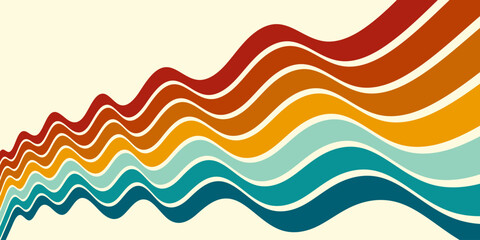 Retrofuturism poster design in trendy retro line style. Modern art poster retro vintage style 70s stripes background template lines shapes vector design.