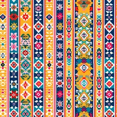 Vibrant Thai Cultural Seamless Fabric Pattern | Abstract Surface Design with Bold Colors