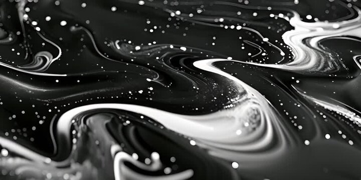 Beautiful Black and White Liquid Swirls with White Particles. Luxurious Art Wallpaper. 4K Video