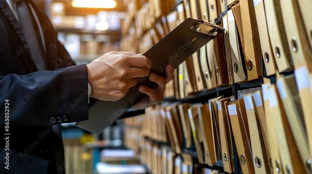 Leinwandbilder auditor working with document folderManagement of corporate data storageERP document system managementaccountant Audit documentsquality assessment management With a checklist evaluatio : Generative AI
