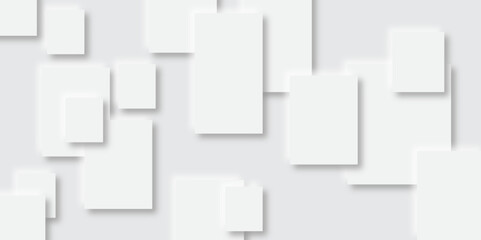 Abstract white and grey geometric overlapping square pattern, design of technology background with shadow. Cover or splash template photograph composition. Photograph composition.