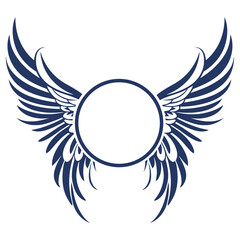 A blue winged emblem with a circular center