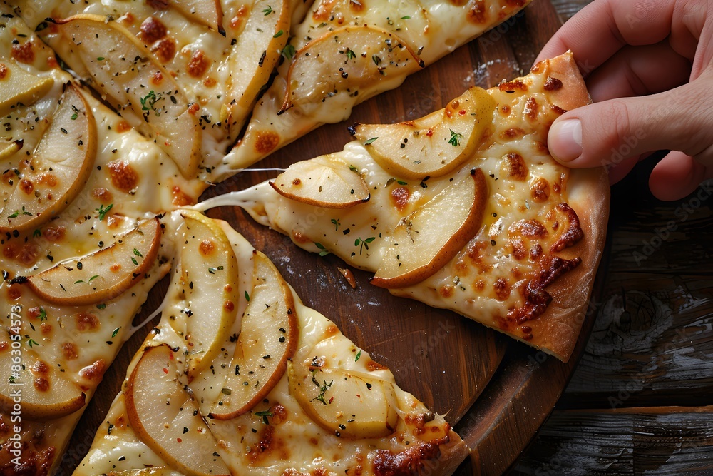 Wall mural Gourmet Pear and Cheese Pizza with Herbs