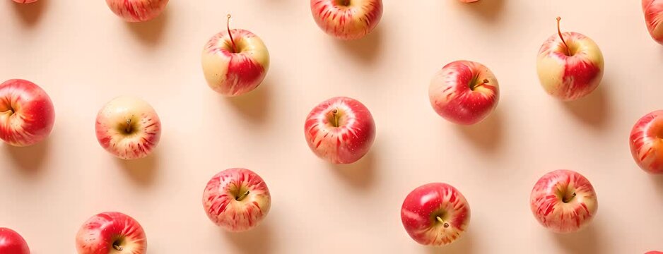 Creative pattern made of apple on beige background. Flat lay. 4K Video