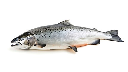 Whole Atlantic Salmon fish isolated on white background with clipping path Full Depth of field Focus stacking : Generative AI