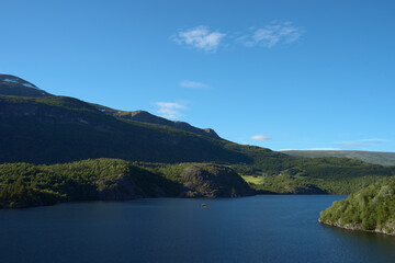 Fototapeta premium Image from the area of Vangsmjose Lake at Vang in Valdres, Oppland, Norway, of June 2024.