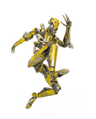 apocalypse cyborg is jumping like a comic hero