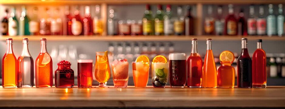 Assorted beverages on display, suitable for bar or restaurant concept 4K Video