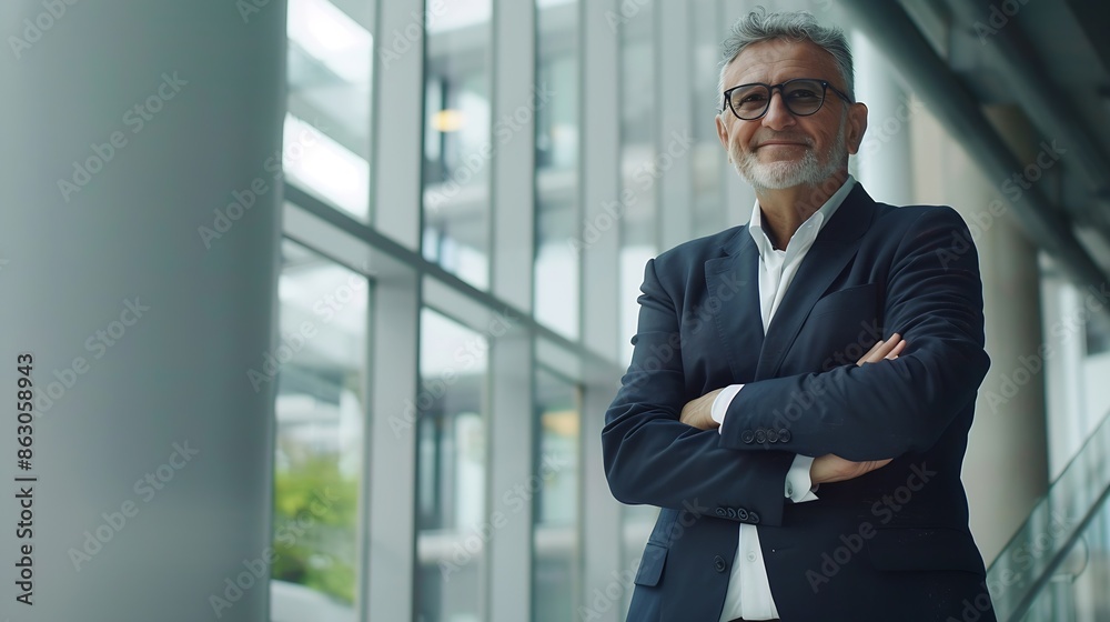 Aufkleber portrait of successful mature boss senior businessman in glasses and business suit looking at camera