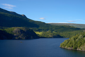 Fototapeta premium Image from the area of Vangsmjose Lake at Vang in Valdres, Oppland, Norway, of June 2024.