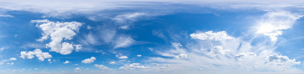 Fototapeta premium 360 seamless panorama of beautiful blue sky with clouds.