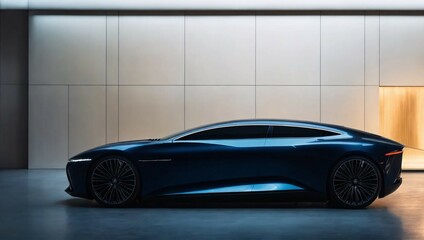 A sleek blue sports car is shown in profile.

