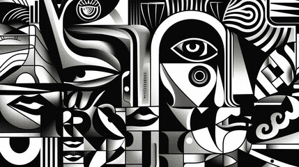 Black and White modern Abstract wallpapers and backgrounds. Cubism abstract wallpaper