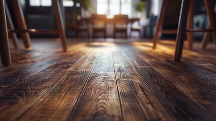 Warm Wooden Floor in Sunlit Interior, Generative AI