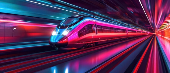 Detailed view of a futuristic trains aerodynamic design under LED lights, with copy space