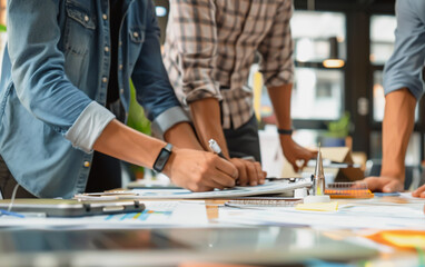 Obraz premium Professional business team working on a project together in the office Using economic growth charts and network connections to accompany the data. in analyzing future trends