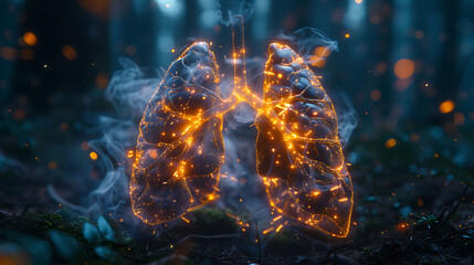 Individual asbestosis glowing depiction of lungs showing inflammation and scarring due to asbestos exposure