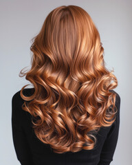 Fototapeta premium A woman with wavy red hair seen from the back, highlighting her shiny curls