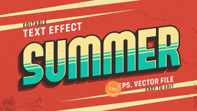 Summer text, retro vintage editable text effect
