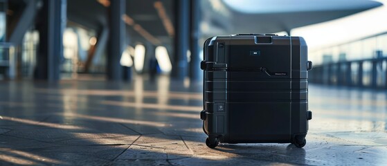 Highdefinition shot of a smart suitcase with builtin tracking and charging capabilities, with room for text