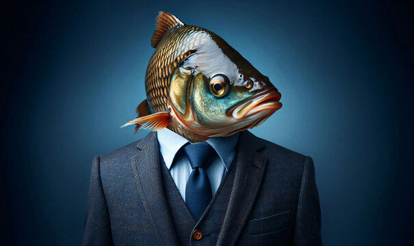 Fischkopf mit Hemd und Krawatte in Business Kleidung