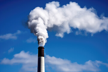 generated illustration of  smokestack emitting thick smoke against a blue sky