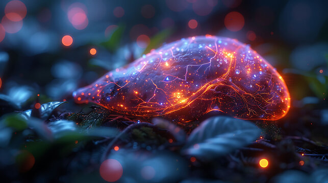 Individual primary biliary cholangitis glowing depiction of the liver showing bile duct damage