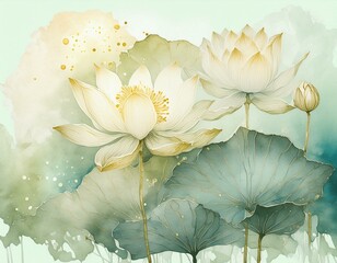 Fond vert clair et fleur de lotus