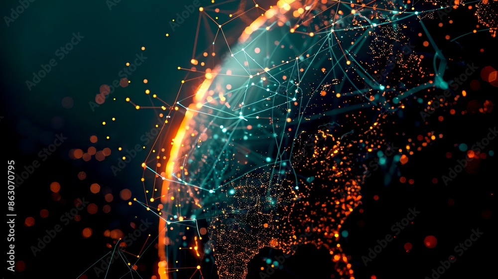 Wall mural ai-generated image of a digital globe with glowing network. this conceptual image represents global 